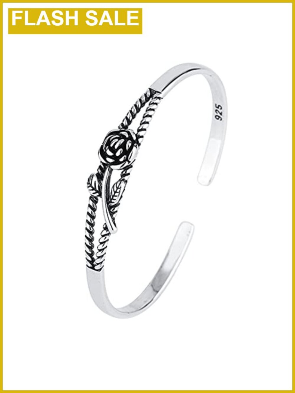 Rose Flower Open Cuff Bracelet Expandable Stackable Bangle
